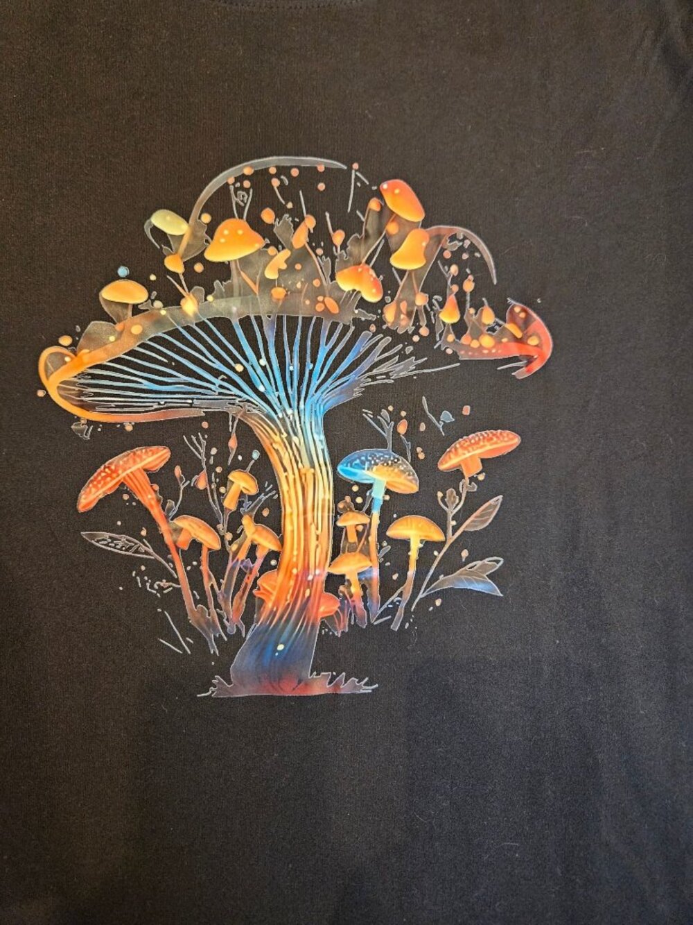 NEW Psychedelic Mushroom Graphic T-Shirt Black Size XL Colorful Artistic Design
